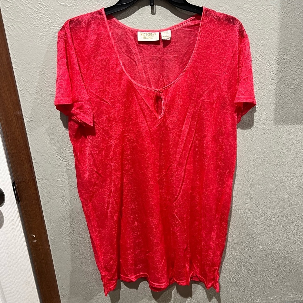 Victoria's Secret Short Sleeve Keyhole Sleep Dress in Hot Pink Lace Vintage EUC